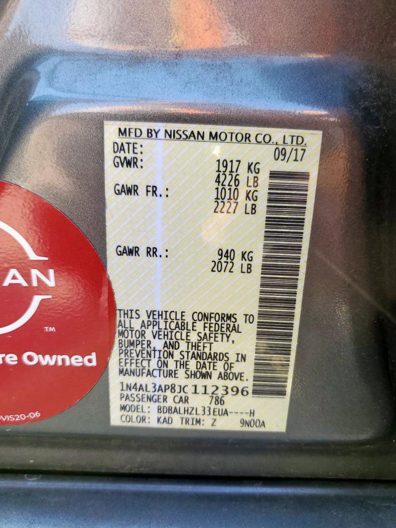 1N4AL3AP8JC112396 - 2018 NISSAN ALTIMA 2.5 CHARCOAL photo 12