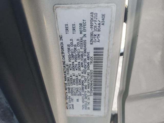 5TEGM92N64Z392925 - 2004 TOYOTA TACOMA DOUBLE CAB PRERUNNER SILVER photo 12