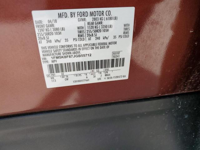 1FM5K8F87JGB55712 - 2018 FORD EXPLORER LIMITED BROWN photo 13