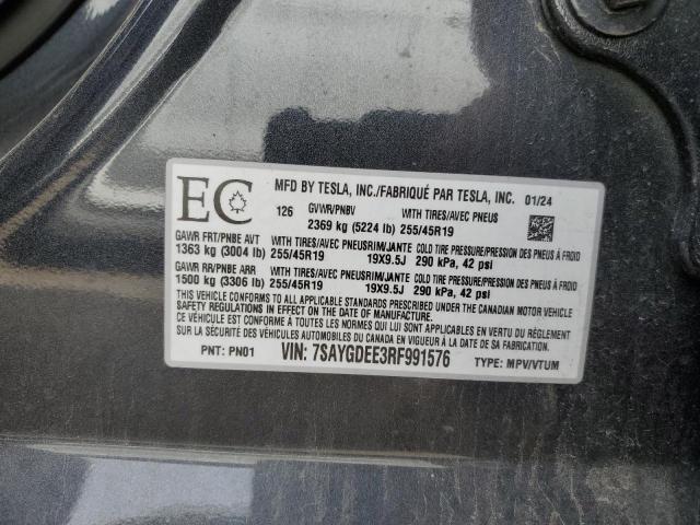 7SAYGDEE3RF991576 - 2024 TESLA MODEL Y Szary zdjęcie 12