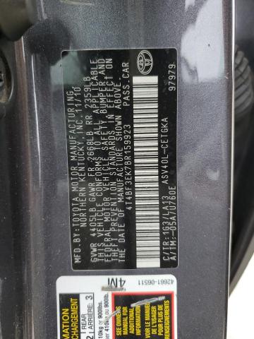 4T4BF3EK7BR159923 - 2011 TOYOTA CAMRY BASE GRAY photo 12