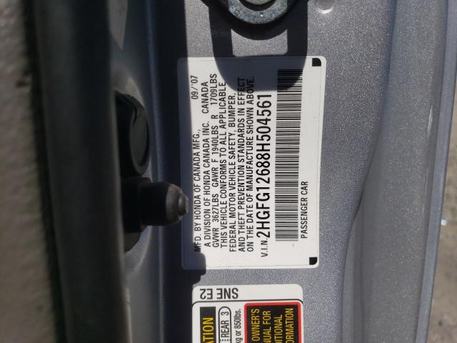 2HGFG12688H504561 - 2008 HONDA CIVIC LX SILVER photo 12