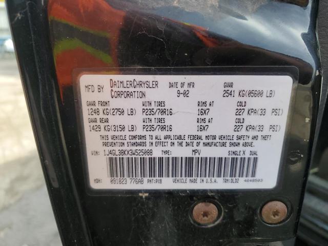 1J4GL38KX3W525088 - 2003 JEEP LIBERTY RENEGADE BLACK photo 12