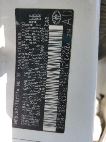 2T1BU4EE3AC527725 - 2010 TOYOTA COROLLA BASE WHITE photo 12