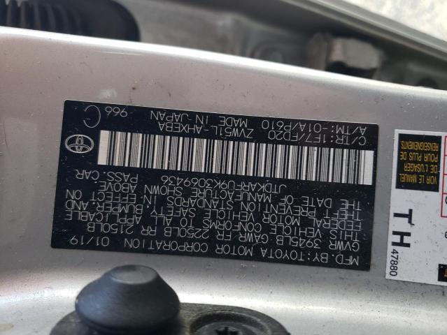 JTDKARFU9K3069436 - 2019 TOYOTA PRIUS Argent photo 13