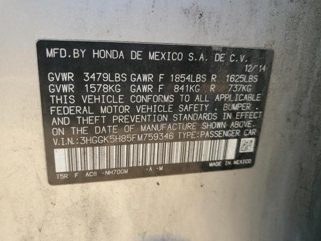 3HGGK5H85FM759346 - 2015 HONDA FIT EX ვერცხლისფერი ფოტო 12