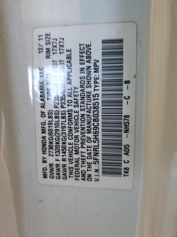 5FNRL5H69CB038515 - 2012 HONDA ODYSSEY EXL WHITE photo 13