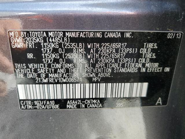 2T3WFREV1DW006571 - 2013 TOYOTA RAV4 XLE GRAY photo 13