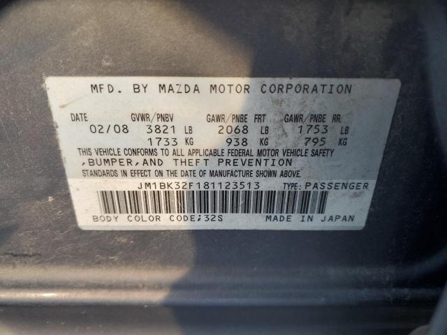 JM1BK32F181123513 - 2008 MAZDA 3 I CHARCOAL photo 12