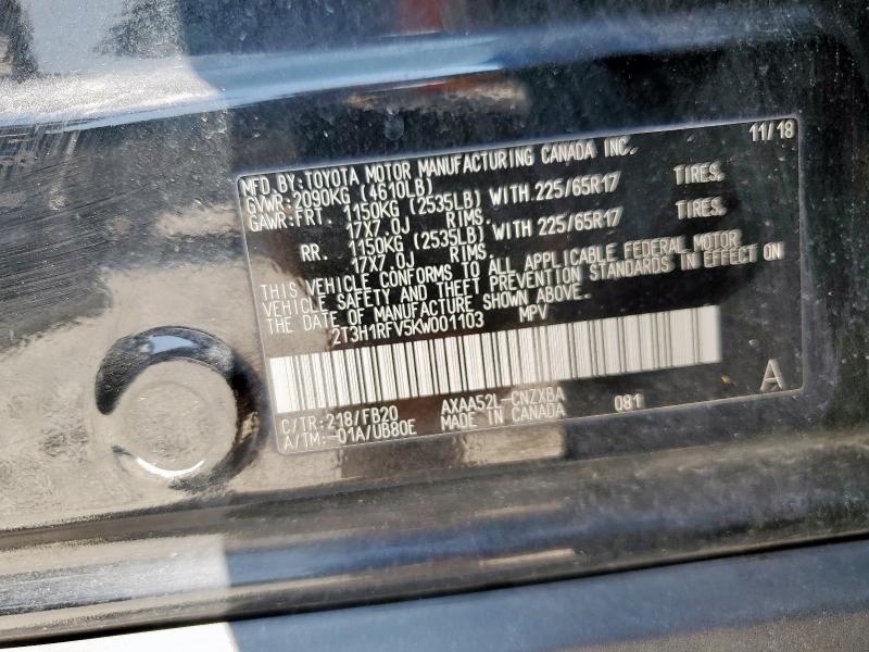 2T3H1RFV5KW001103 - 2019 TOYOTA RAV4 LE 黑色 照片 13