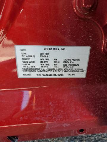 7SAYGDEE1TF399455 - 2026 TESLA MODEL Y BURGUNDY photo 12