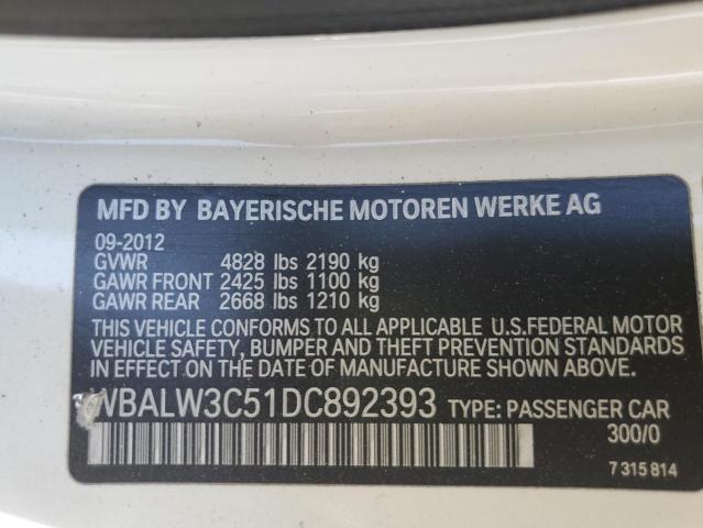 WBALW3C51DC892393 - 2013 BMW 640 I WHITE photo 12