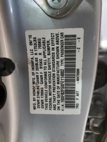 19XFB2F5XFE114882 - 2015 HONDA CIVIC LX GRAY photo 12