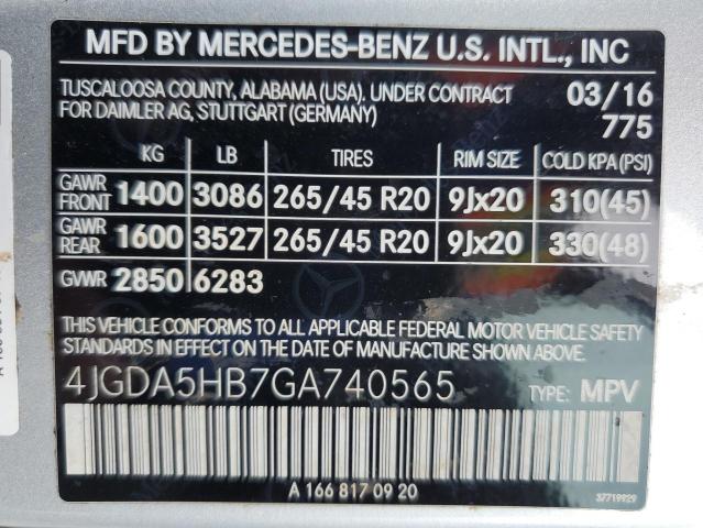 4JGDA5HB7GA740565 - 2016 MERCEDES-BENZ GLE 350 4MATIC SILVER photo 12