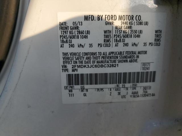 2FMDK3JC6DBC32821 - 2013 FORD EDGE SEL 白色 照片 13