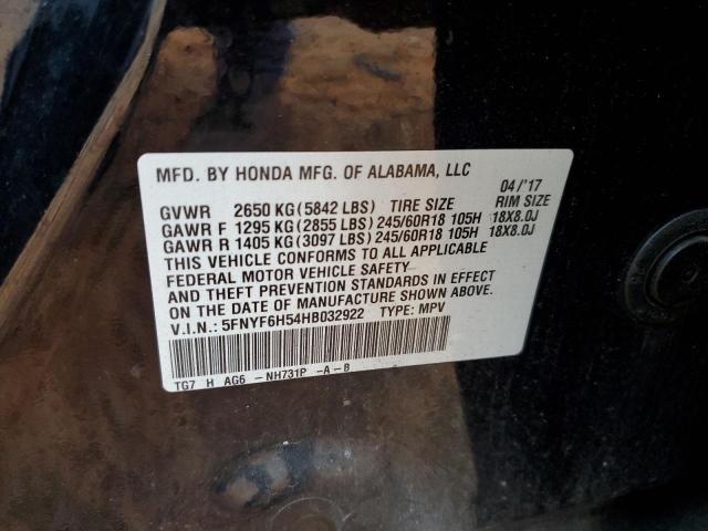 5FNYF6H54HB032922 - 2017 HONDA PILOT EXL BLACK photo 13