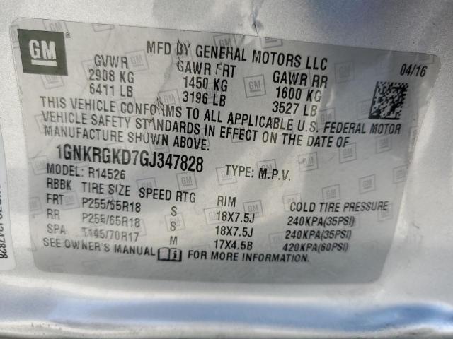 1GNKRGKD7GJ347828 - 2016 CHEVROLET TRAVERSE LT SILVER photo 13