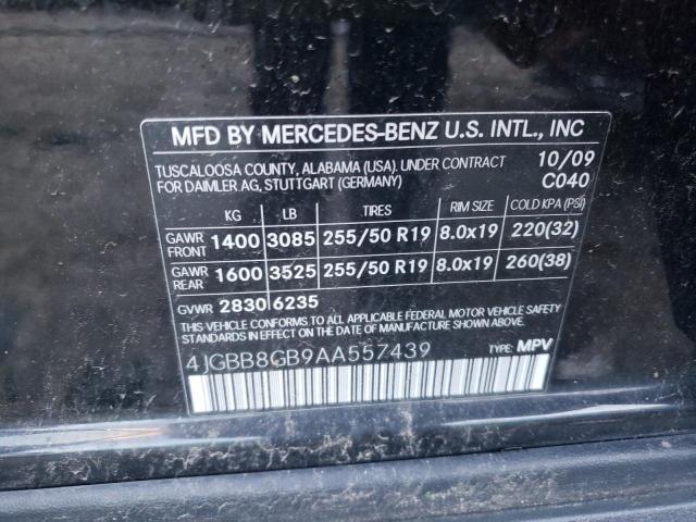 4JGBB8GB9AA557439 - 2010 MERCEDES-BENZ ML 350 4MATIC BLACK photo 13