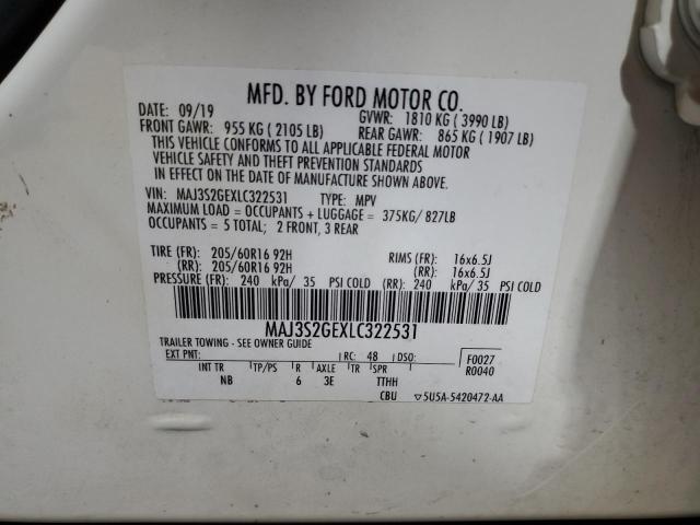 MAJ3S2GEXLC322531 - 2020 FORD ECOSPORT SE 白色 照片 14