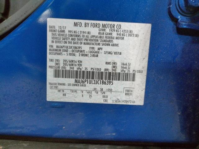 MAJ6P1UL3JC186395 - 2018 FORD ECOSPORT SE BLUE photo 13