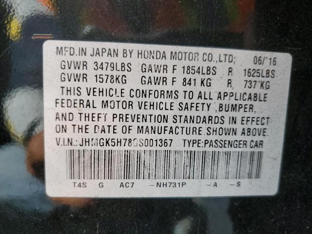 JHMGK5H78GS001367 - 2016 HONDA FIT EX BLACK photo 12