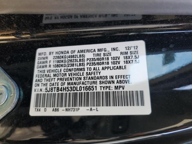 5J8TB4H53DL016651 - 2013 ACURA RDX TECHNO BLACK photo 12