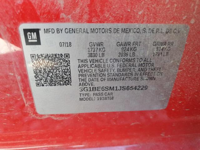 3G1BE6SM1JS654229 - 2018 CHEVROLET CRUZE LT أحمر صورة 13