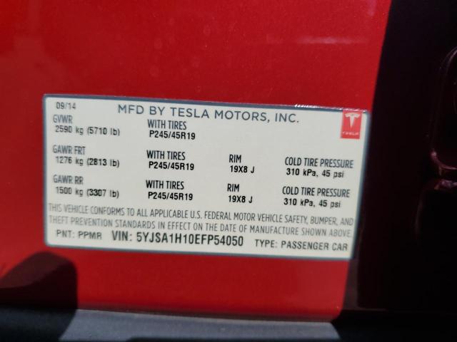 5YJSA1H10EFP54050 - 2014 TESLA MODEL S RED photo 12