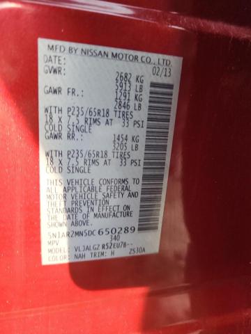 5N1AR2MN5DC650289 - 2013 NISS PATHFINDER S Qırmızı foto 12