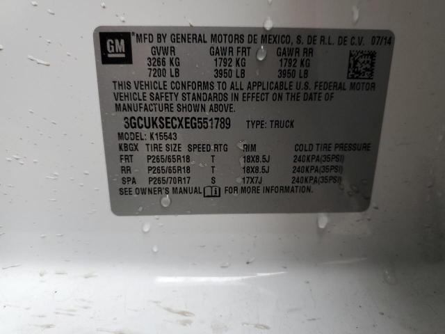 3GCUKSECXEG551789 - 2014 CHEVROLET SILVERADO K1500 LTZ WHITE photo 13