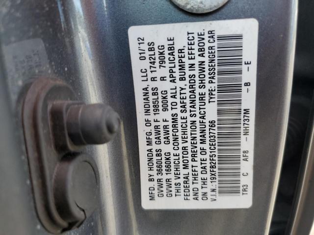 19XFB2F51CE037766 - 2012 HONDA CIVIC LX GRAY photo 13