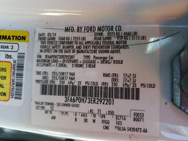 3FA6P0H73ER292201 - 2014 FORD FUSION SE WHITE photo 13