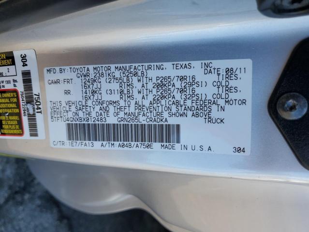 5TFTU4GNXBX012483 - 2011 TOYOTA TACOMA PRERUNNER ACCESS CAB SILVER photo 12