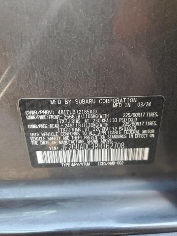 JF2GUADC3RH362708 - 2024 SUBARU CROSSTREK PREMIUM ნაცრისფერი ფოტო 12