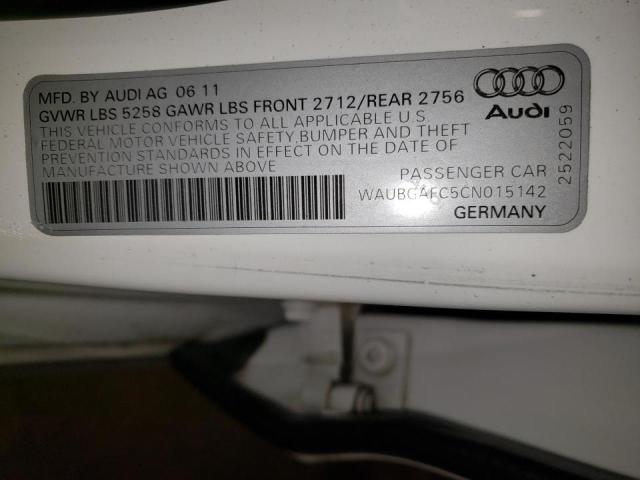 WAUBGAFC5CN015142 - 2012 AUDI A6 WHITE photo 12