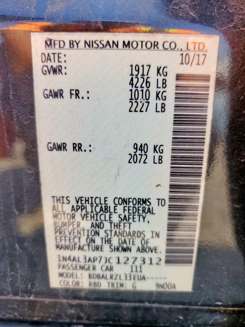 1N4AL3AP7JC127312 - 2018 NISSAN ALTIMA 2.5 BLACK photo 12