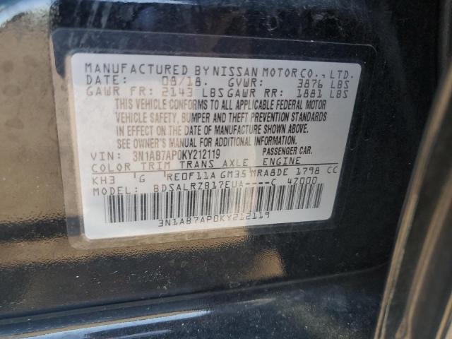 3N1AB7AP0KY212119 - 2019 NISSAN SENTRA S 黑色 照片 12