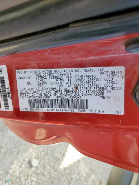 5TFTX4CN1DX021900 - 2013 TOYOTA TACOMA ACCESS CAB WHITE photo 12