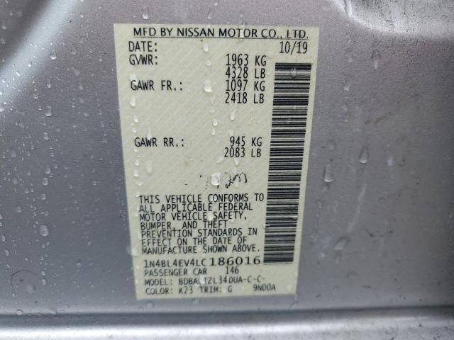 1N4BL4EV4LC186016 - 2020 NISSAN ALTIMA SL SILVER photo 12