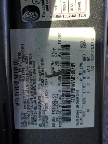 3FAHP0HA9AR386789 - 2010 FORD FUSION SE CHARCOAL photo 12