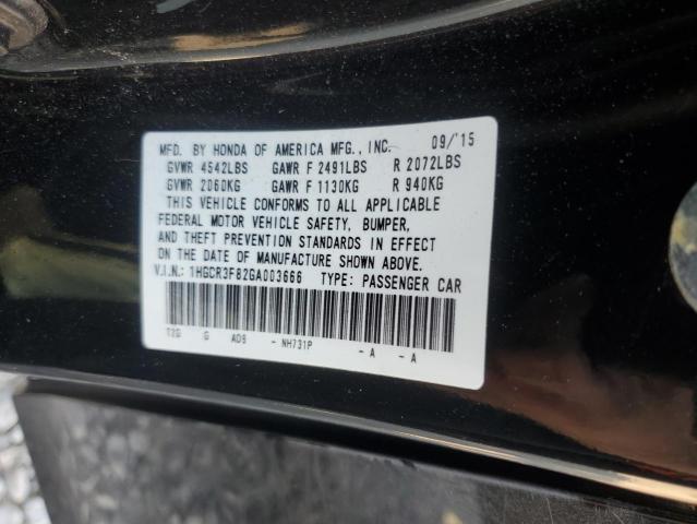 1HGCR3F82GA003666 - 2016 HONDA ACCORD EXL BLACK photo 12