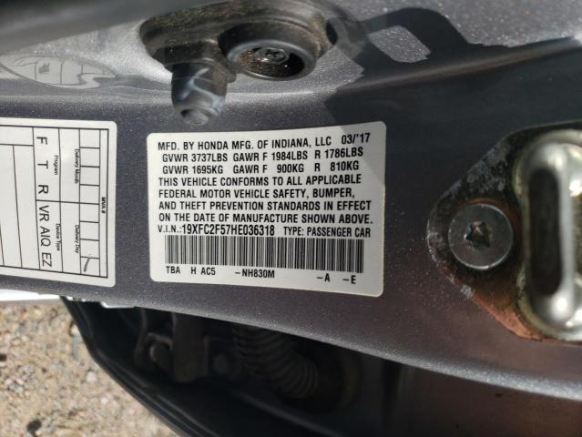 19XFC2F57HE036318 - 2017 HONDA CIVIC LX SILVER photo 12