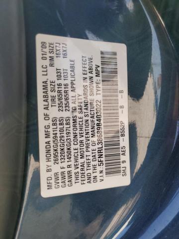 5FNRL38689B403022 - 2009 HONDA ODYSSEY EXL BLUE photo 13