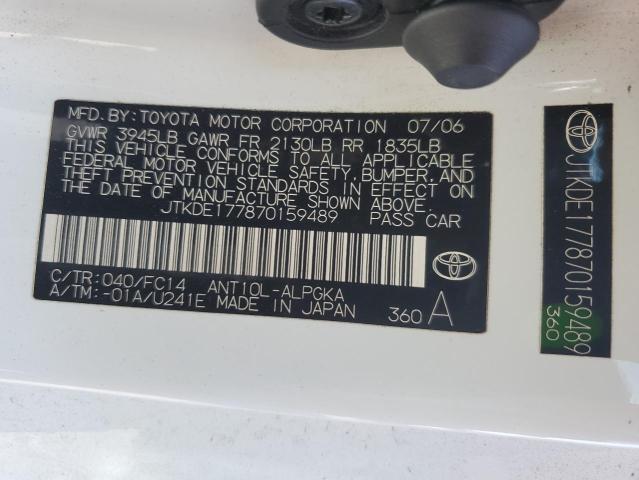 JTKDE177870159489 - 2007 TOYOTA SCION TC თეთრი ფოტო 12