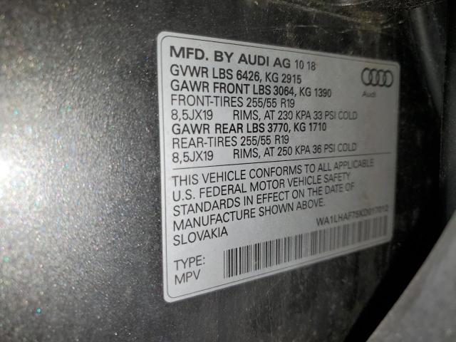 WA1LHAF75KD017012 - 2019 AUDI Q7 PREMIUM PLUS 灰色 照片 13