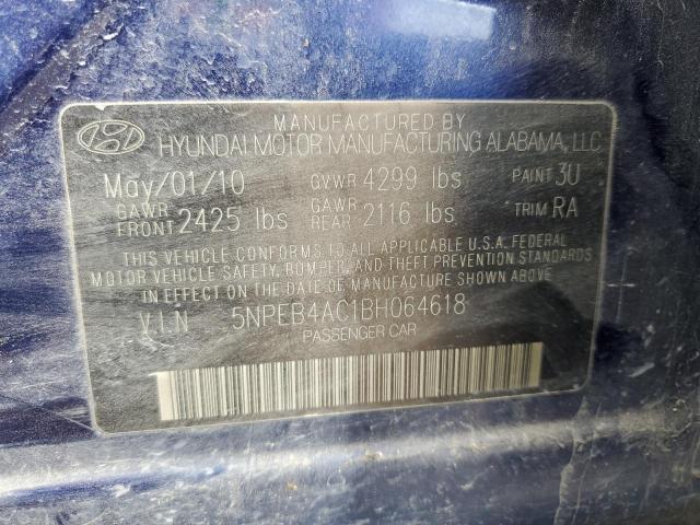 5NPEB4AC1BH064618 - 2011 HYUNDAI SONATA GLS BLUE photo 12