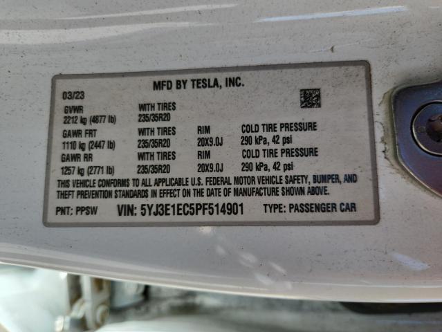 5YJ3E1EC5PF514901 - 2023 TESLA MODEL 3 Սպիտակ լուսանկար 12