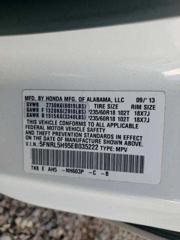 5FNRL5H95EB035222 - 2014 HONDA ODYSSEY TOURING WHITE photo 13