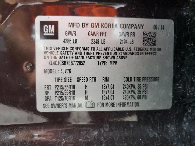 KL4CJCSB7EB772852 - 2014 BUICK ENCORE CHARCOAL photo 12