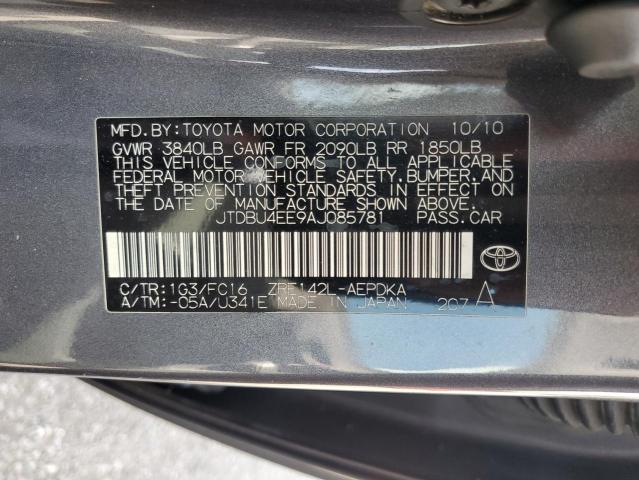 JTDBU4EE9AJ085781 - 2010 TOYOTA COROLLA BASE Темно-сірий фото 12